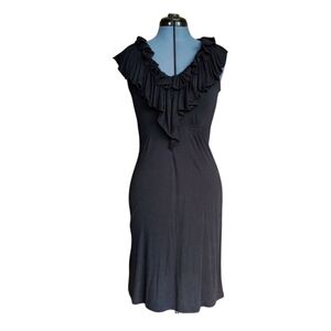 BCBG Max Azria Black Ruffled V Neck Cocktail Dress, S